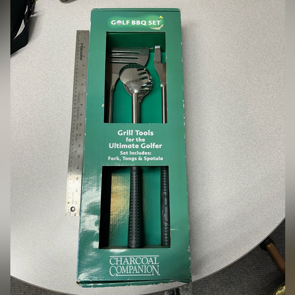 NWT Charcoal Champion Golf BBQ Grill Tools (Fork, Tongs & Spatula)